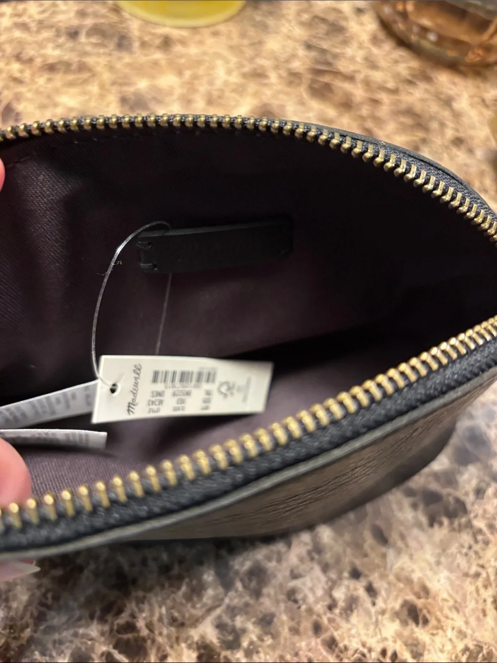 Madewell Black Leather Makeup Pouch Zip Around NWT